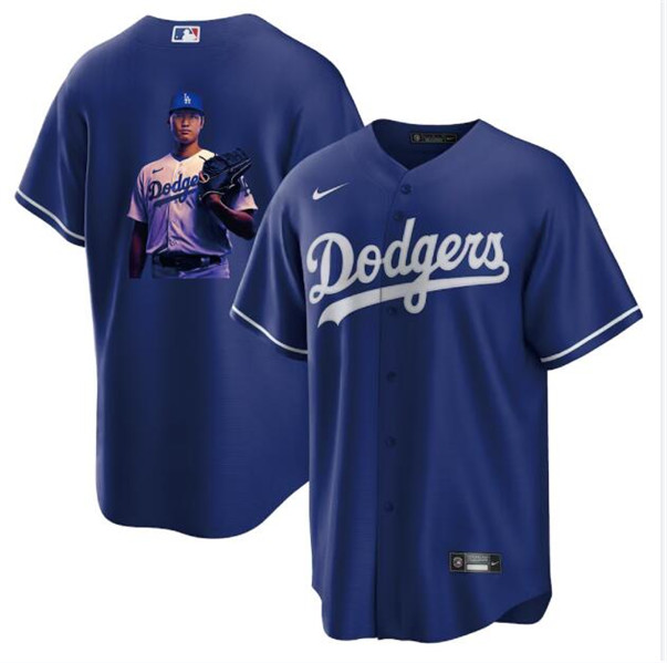 Men's Los Angeles Dodgers #17 Shohei Ohtani Blue Big Logo Cool Base Stitched Jersey